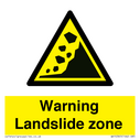 Warning Landslide zone Warning sign Text: 